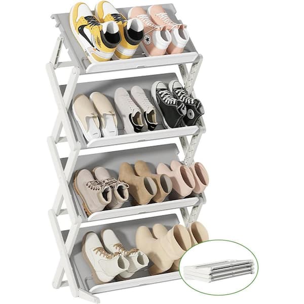 Mydepot 10 in. Gray White Rectangle 4-Tier Plastic Shoe Shelf End Table with 2-Mode Folded Shoe Organizer