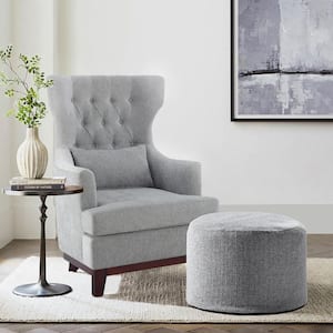 Davi Light Gray Textured Upholstery Tufted Back Wingback Chair