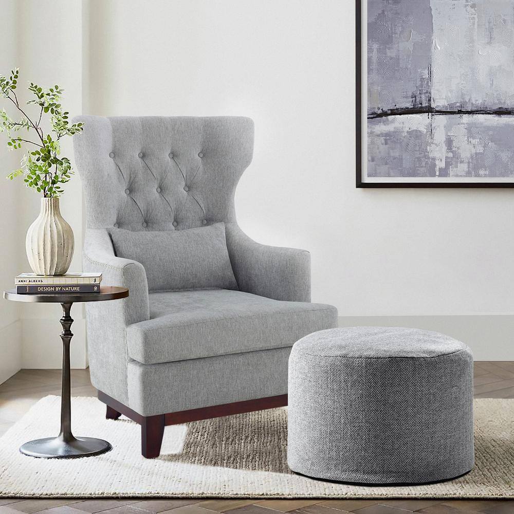 Davi Light Gray Textured Upholstery Tufted Back Wingback Chair