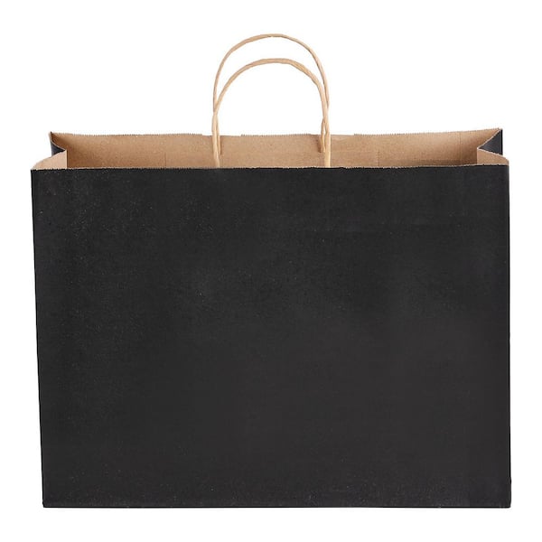 Large Kraft Paper Bags w/ Handles, 100 Pieces, 16 x 6 x 12in. Durable, Reusable 3 lbs. Capacity Recycled Materials Black
