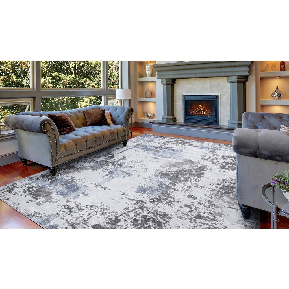 Gray and White Marble Abstract Area Rug with Gold Accents