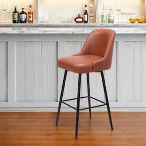 41.70 in. H Brown Bar Height Metal Bar Stool with Faux Leather Seat