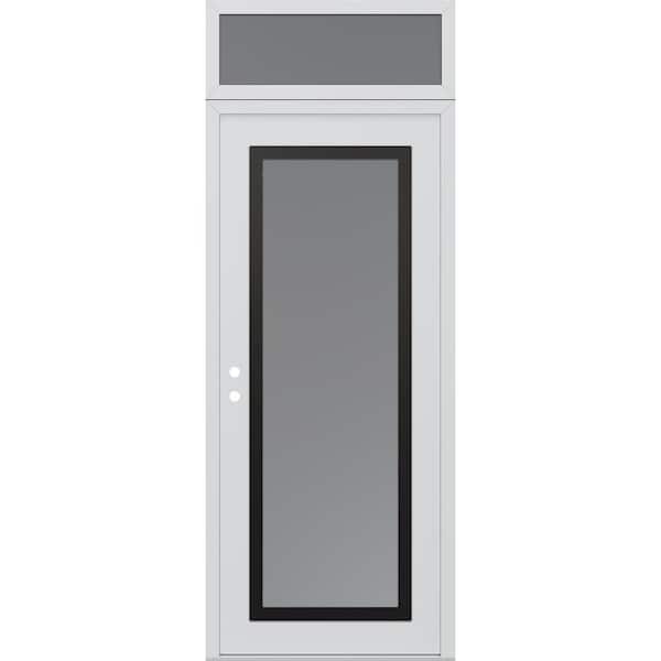C1 36 in. x 96 in. Black P Right-Hand/Inswing Frosted Glass White/White Transom Steel Prehung Front Door