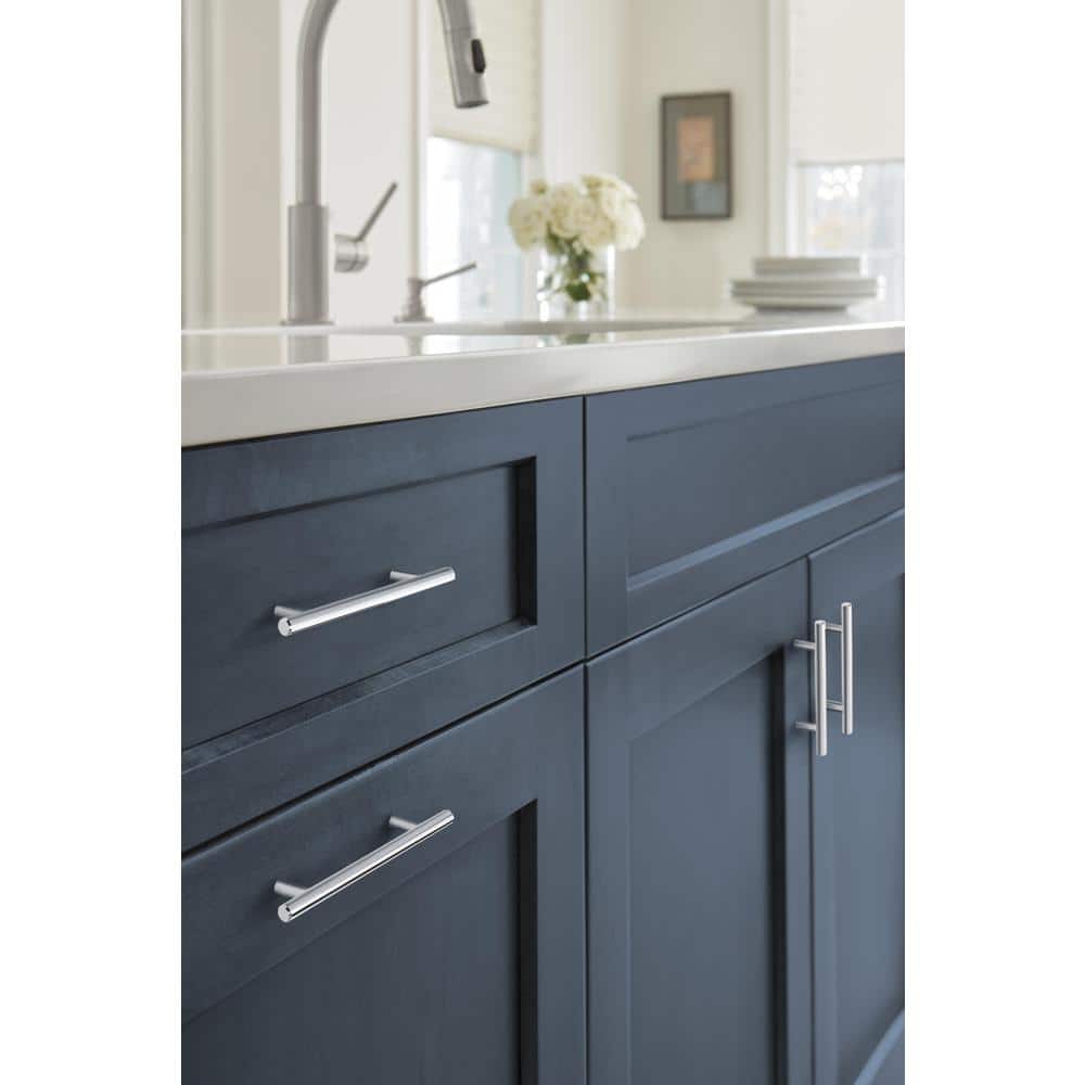 Polished Chrome Modern Bar Cabinet Pull with Mounting Hardware