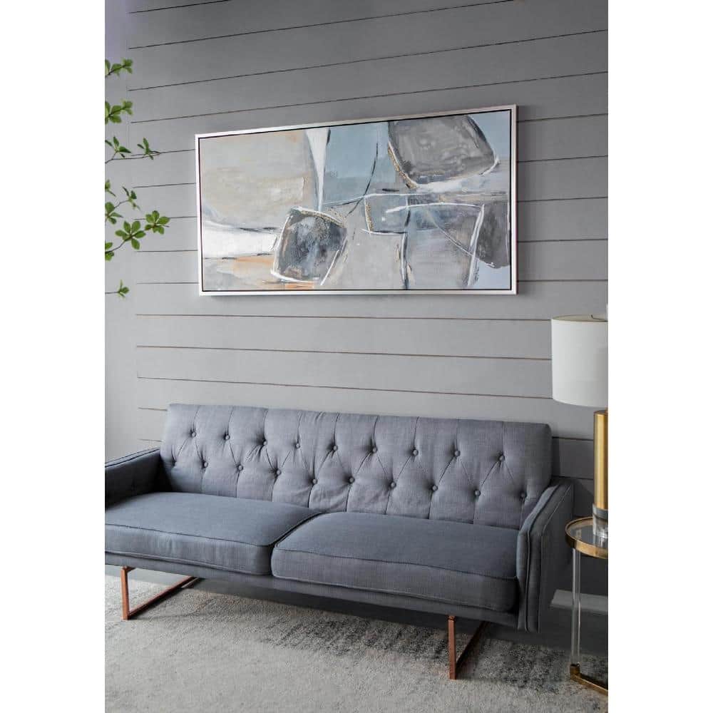 Ice Island Beige and Gray Abstract Canvas Painting