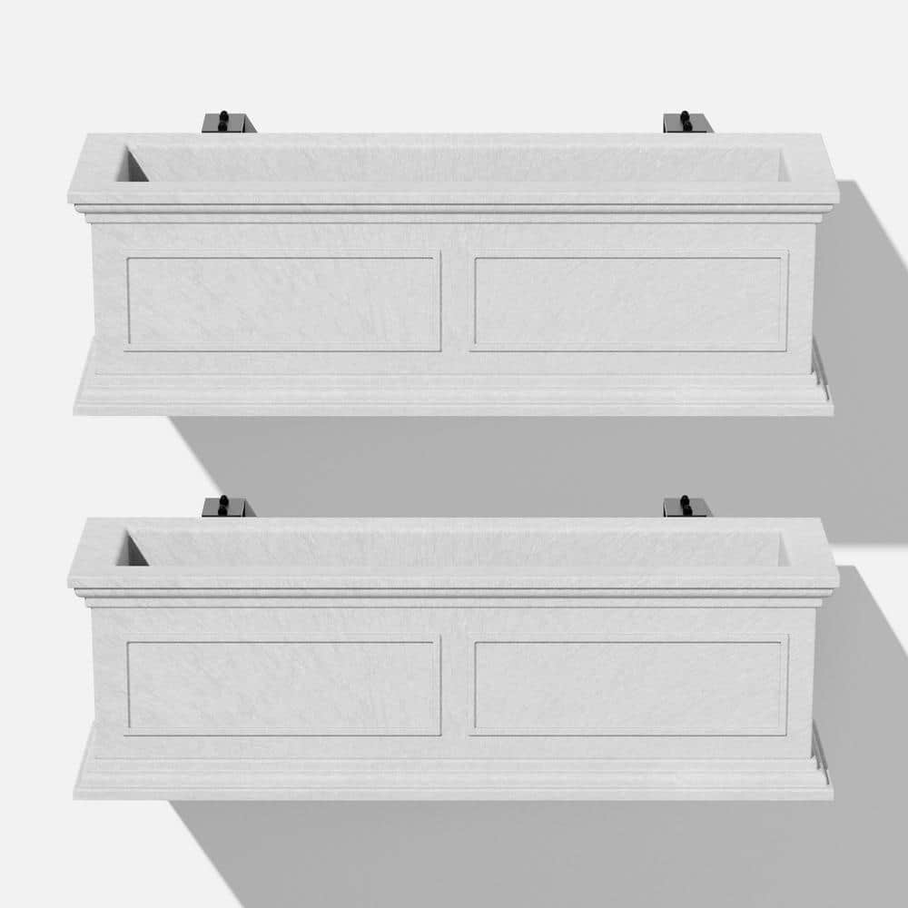 Brixton Estate-Inspired 36" Gray Polypropylene Railing Planter, 2-Pack