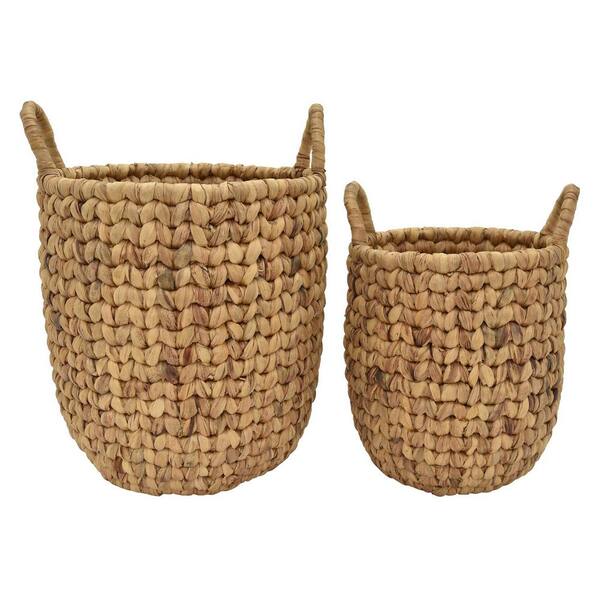 THREE HANDS 18 in. x 18 in. x 20 in. Water Hyacinth Basket in Brown (Set of 2)