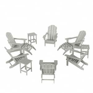 Addison Sand 12-Piece HDPE Plastic Folding Adirondack Chair Patio Conversation Seating Set with Ottoman and Table