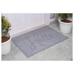 Poly Canty Hello Indoor/Outdoor Mat, 18" x 30", Light Grey