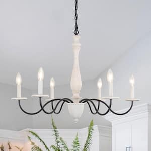 6-Light Black and Vintage White Candle Design Linear Chandelier Lighting for Kitchen Island with no bulbs included