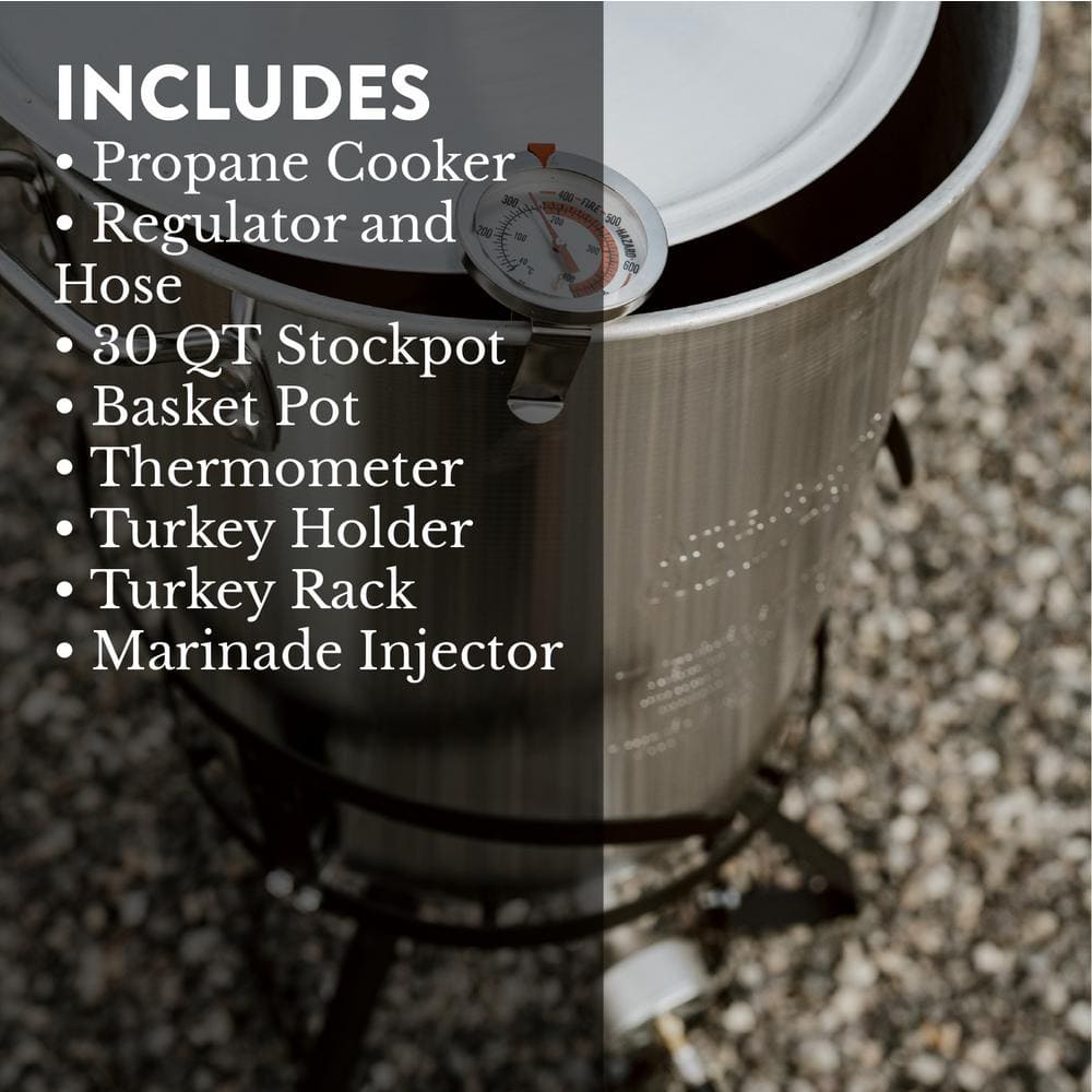 30 Qt Stainless Steel Outdoor Turkey Fryer with Propane Burner