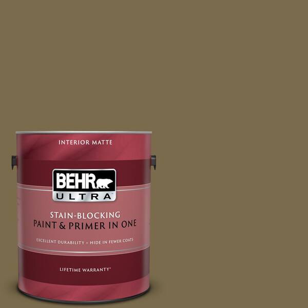 BEHR ULTRA 1 gal. #UL190-22 Olive Matte Interior Paint and Primer in One