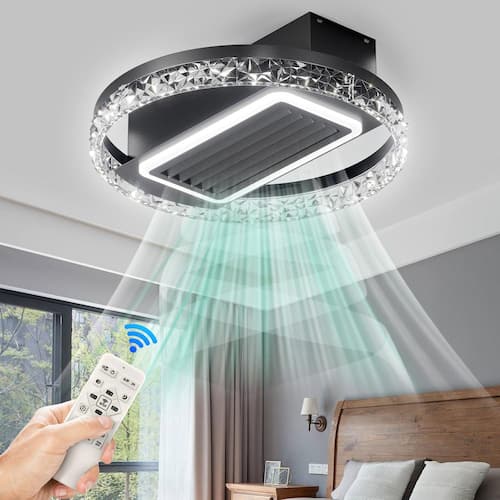 20 in. Black Bladeless LED Ceiling Light, Ceiling Fan with Remote/APP, Indoor Ceiling Fan Light Suitable for Small Rooms Lighting