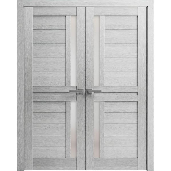 36 in. x 84 in. 2 Panel Light Grey Oak Finished Solid Wood Sliding Door with Hardware