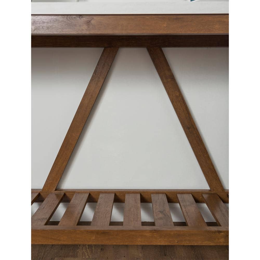 Farmhouse Charm 52" Walnut Wood Console Table with Marble Finish and Storage