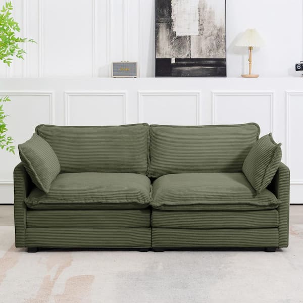Modern 76.77 in. W Avocado Green Corduroy Loveseat with Two Pillows for Living
