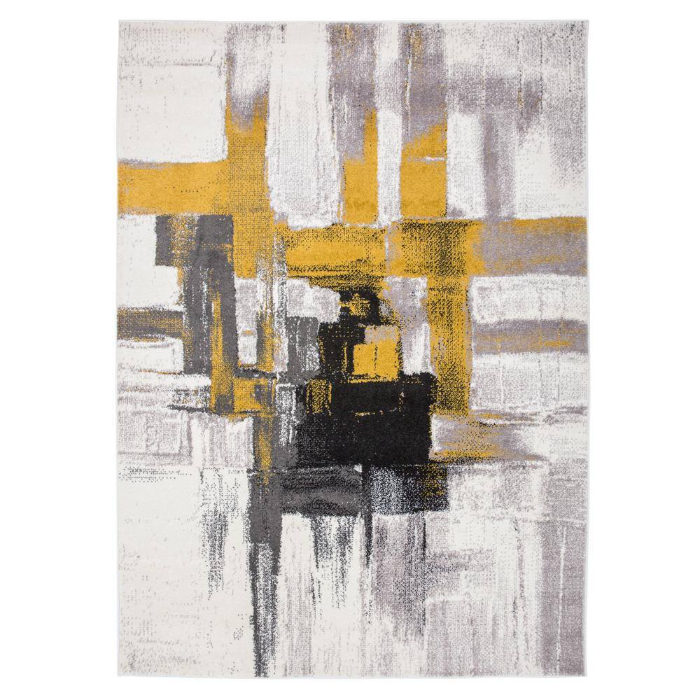 Gold and Gray Abstract 4' x 6' Reversible Synthetic Area Rug