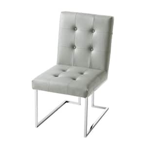 Triniti Light Grey/Chrome PU Leather Button Tufted Armless Dining Chair (Set of 2)