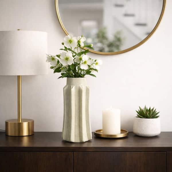 Liv & Skye 14 in. Taupe Ceramic Tapered Decorative Vase HD21684-01