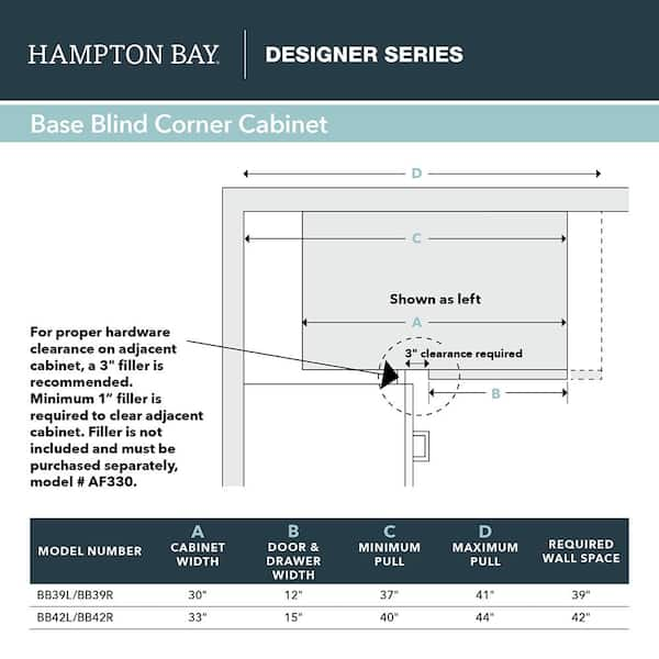 Hampton Bay Designer Series Melvern Assembled 33x34.5x23.75 in. Pots and Pans Drawer Base Kitchen Cabinet in White