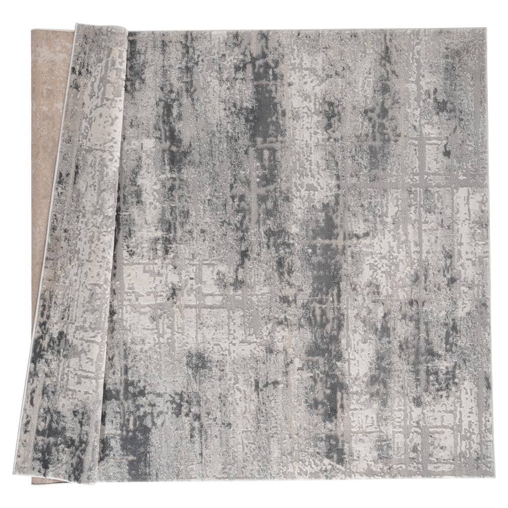 Gray Abstract Synthetic Stain-Resistant Rectangular Area Rug