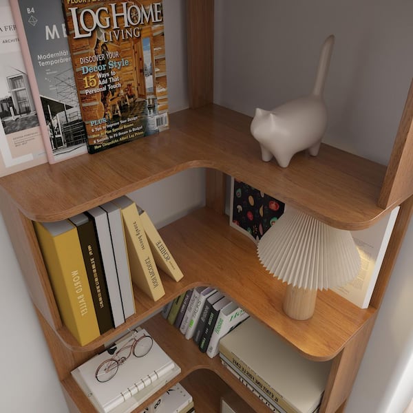 6-Tier Wood Plant Stand, Freestanding L-Shaped Corner Bookshelf