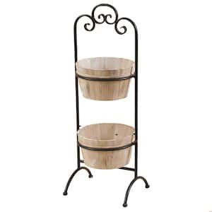 2-Tier Wood Planters with Metal Stand