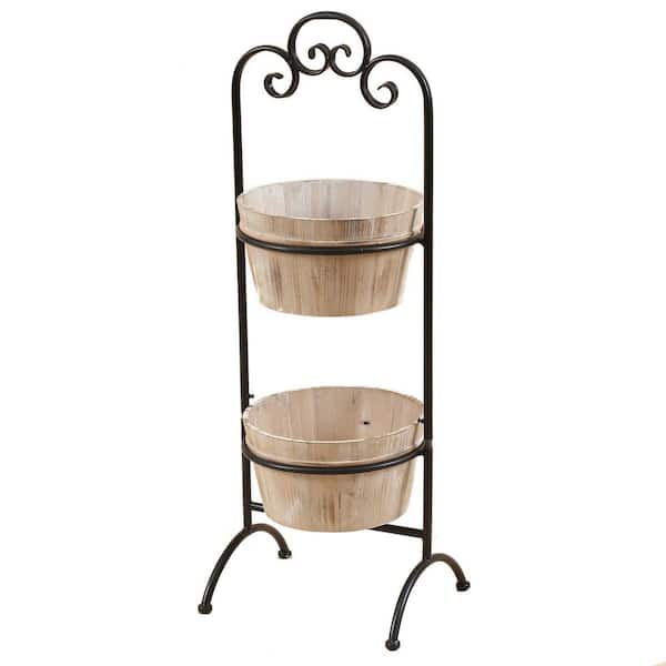 LuxenHome 2-Tier Wood Planters with Metal Stand