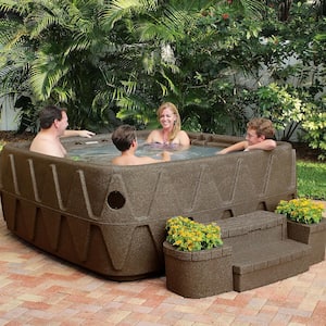 Elite 500 5-Person Plug and Play Lounger Hot Tub with 29 Stainless Jets Ozone and LED Waterfall in Brownstone