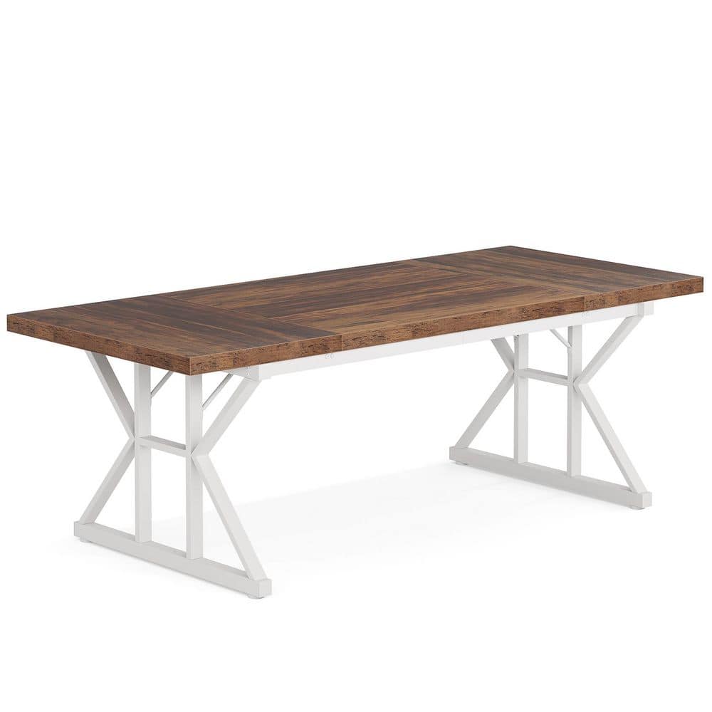 70.86" in. Rectangle Brown and White Wood Computer Desk, Study Writing Desk with Metal Base for Home Office