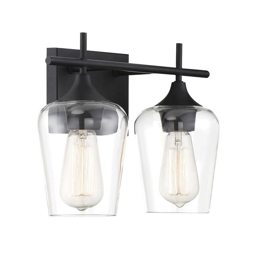 Matte Black and Clear Glass 2-Light Vanity Fixture