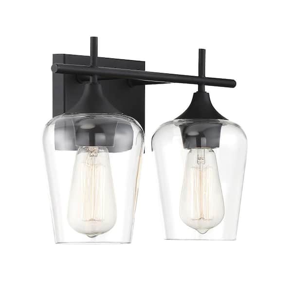 14 W x 9 H Savoy House 8-4030-2-BK Octave 2-Light Bathroom Vanity Light in a Black Finish with Clear Glass