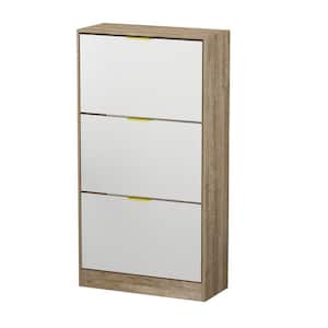 Wood Shoe Storage Cabinet with 3-Mirrored Drawers Shoe Organizer for Entryway Bedroom Hallway