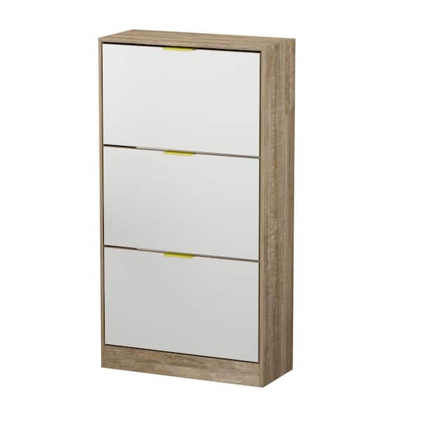 FUFU&GAGA Wood Shoe Storage Cabinet with 3-Mirrored Drawers Shoe Organizer for Entryway Bedroom Hallway