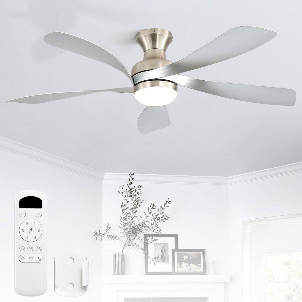52 in. Indoor/Outdoor Standard Modern Nickel Flush Mount Ceiling Fan with LED Light, Quiet DC Motor and Remote price history on PriceWatchPro