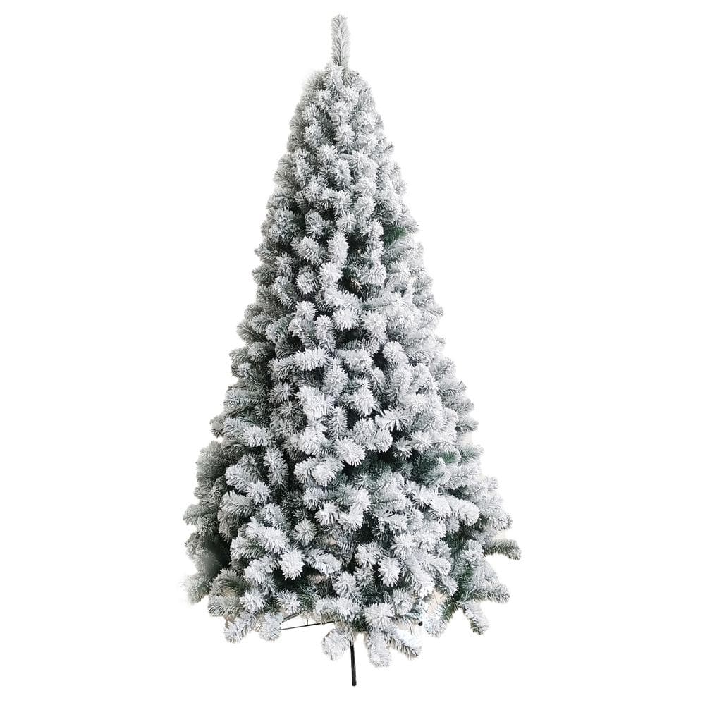 ALEKO 8 ft. White Unlit Flocked Snow Pine Fiber Optic Artificial ...