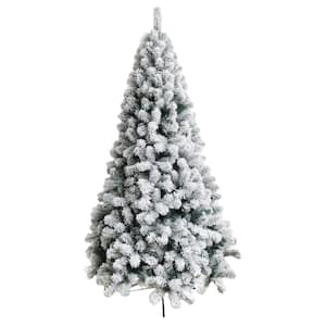 8 ft. White Unlit Flocked Snow Pine Fiber Optic Artificial Christmas Tree with 1696 Tips