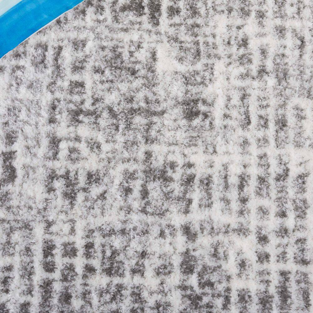 Ivory and Gray Synthetic Shag Runner Rug, 2' x 8'
