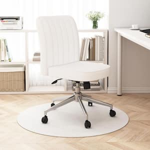 Boucle Fabric Adjustable Height Ergonomic Mid-Back Task Chair in Cream/Chrome without Arms