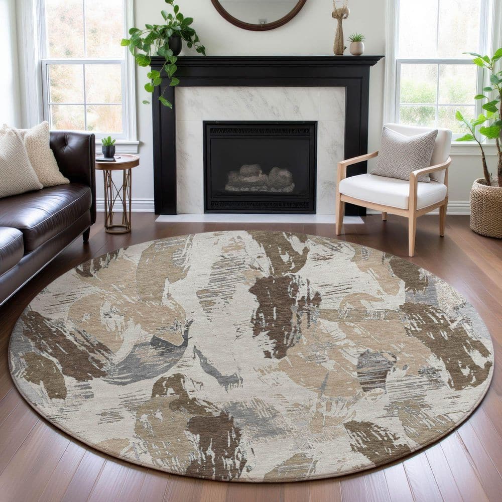 Mayfield Premium Machine Washable Abstract AMF1596 Ivory 8 ft. x 8 ft. Round Rug price history on PriceWatchPro