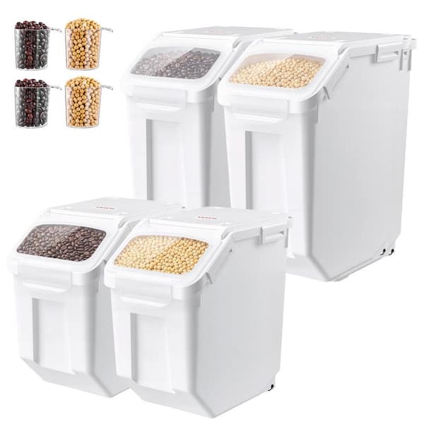 4 Piece Airtight Rice, Cereal Flour Food Storage Container Set, with Measuring Cup, for Kitchen Pantry Organization