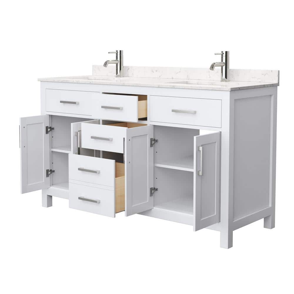 Beckett 60" White Double Bathroom Vanity with Marble Top
