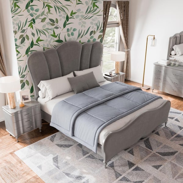 Furniture of America Seabliss 3-Piece Glam Silver Wood Queen Bedroom Set With 2 Nightstands