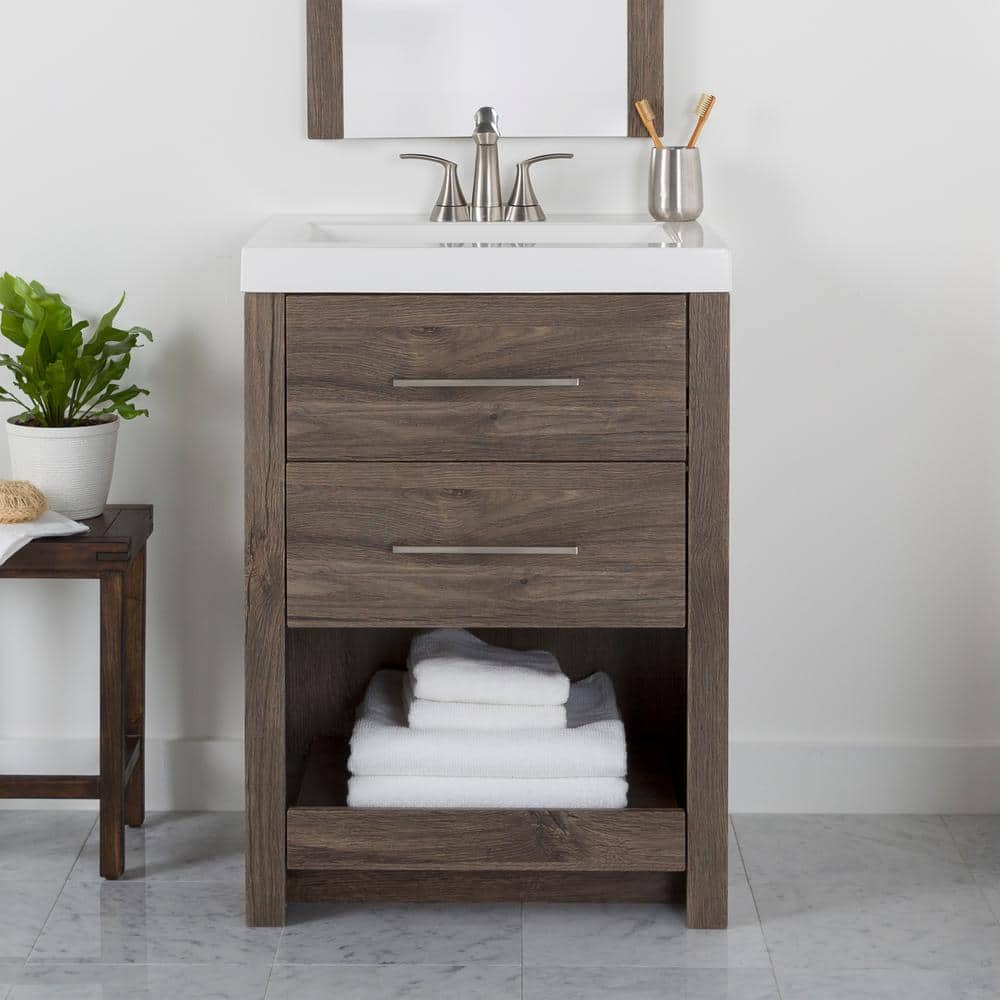 Rowley 25 in. W x 19 in. D x 34 in. H Single Sink Freestanding Bath Vanity in Vintage Oak with White Cultured Marble Top -  Domani, B24X20185