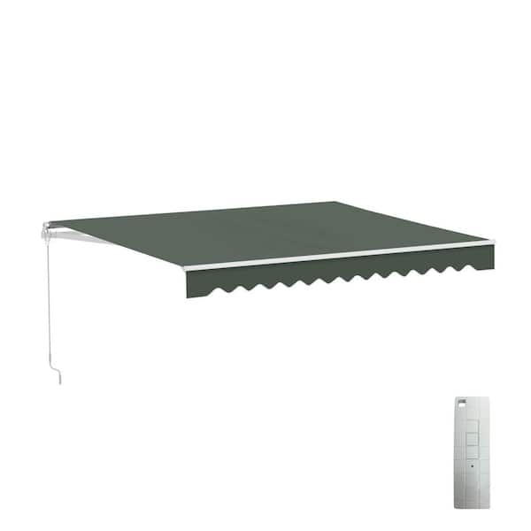12 ft. Caribbean Polyester Motorized Retractable Patio Awning 10 ft. Projection in Forest Green