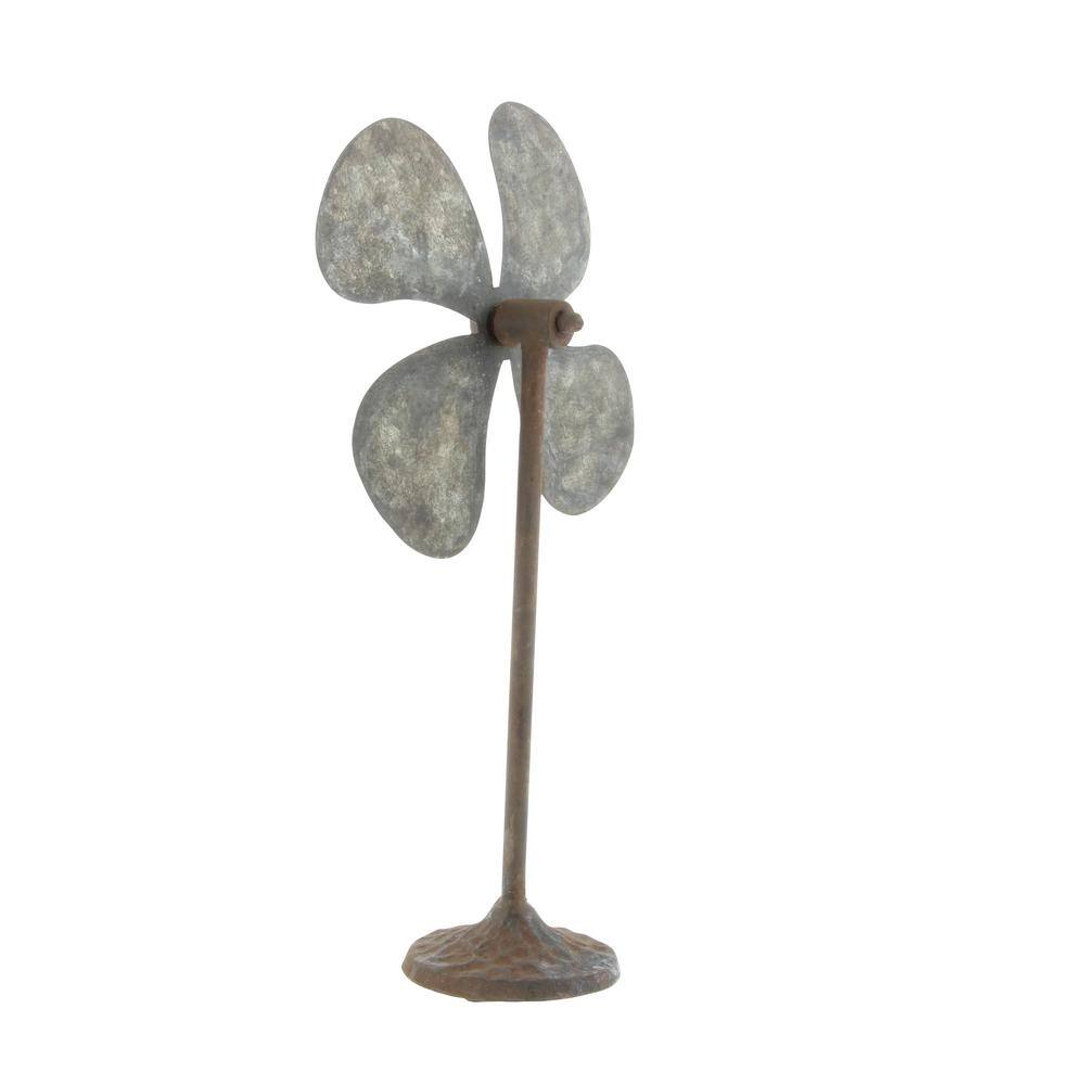Gray Metal Industrial Fan Sculpture Set, 10"W x 15"H