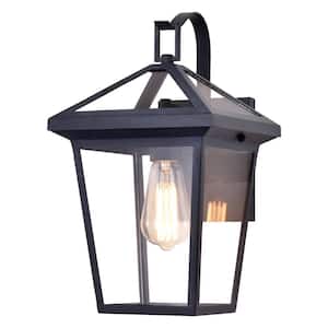 1-Light Antique Zinc Outdoor Wall Lantern Sconce with Tempered Clear Glass Shade