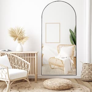 32 in. W. x 71 in. H Classic Arched Black Aluminum Alloy Framed Full Length Mirror Wall Mounted or Standing Floor Mirror