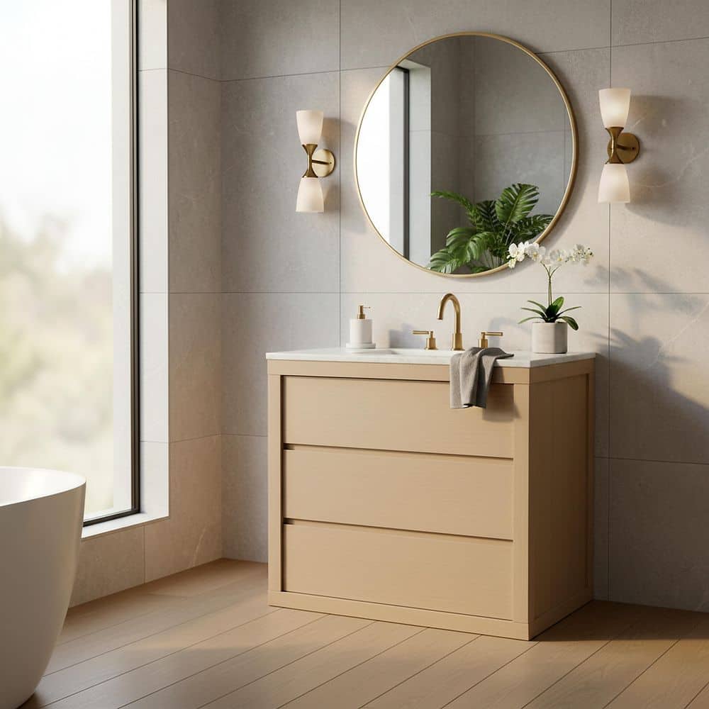 "Clairebeth 36"" Single Sink Natural Bath Vanity with White Marble Top" price history on PriceWatchPro
