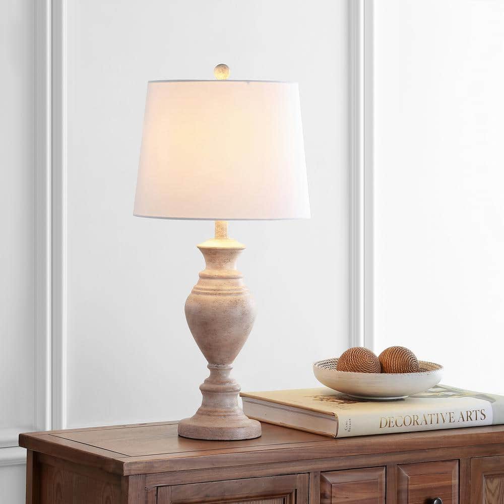 Romantic Rustic Brown Wood Finish Table Lamp with Off-White Cotton Shade